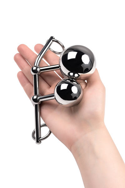 Стринги с двумя шарами, TOYFA Metal, металл, серебристый,  281гр
